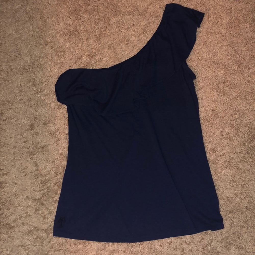Lilly Pulitzer Navy One Shoulder ruffle top